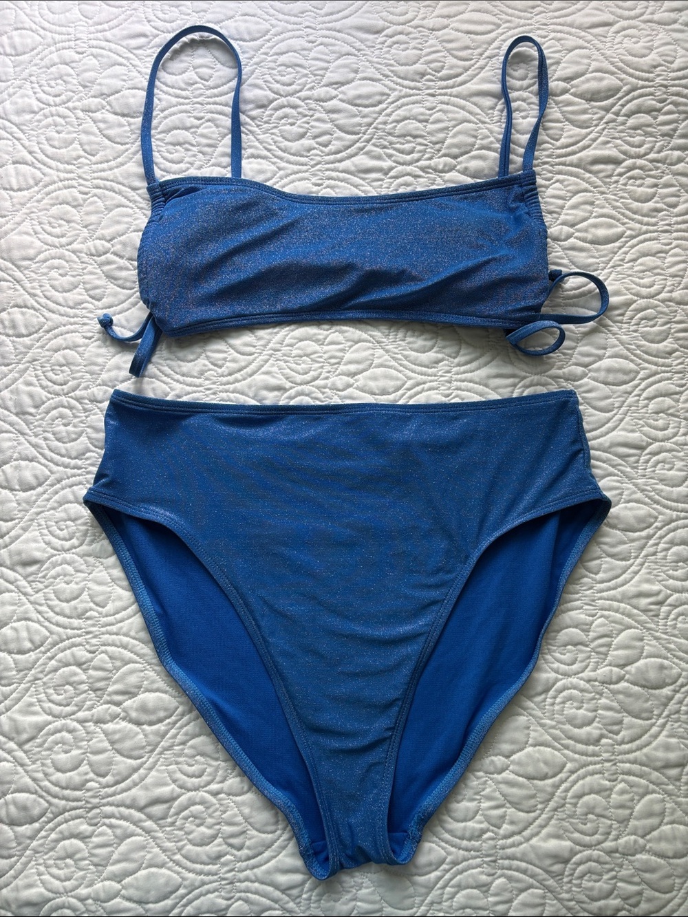 Girls Shimmer Blue Bikini Two-Piece Swim Set Size L and XL